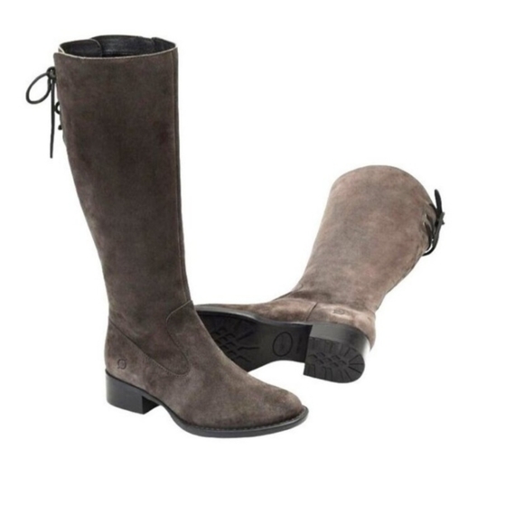 Born Boots Gray Knee High New 8 1/2 Cotto Suede Lace Up Back Side Zippper Grey - Picture 2 of 7